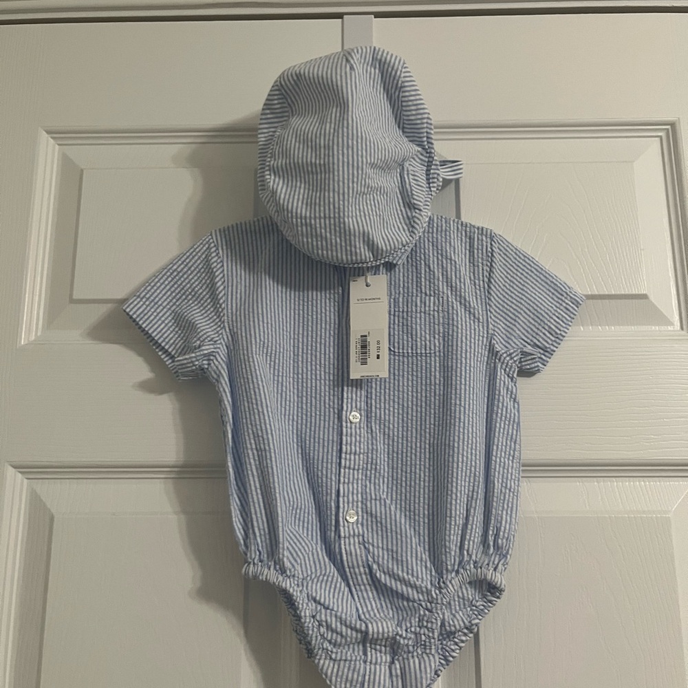 Janie and Jack Classic Blue and White Shirt and Matching Hat